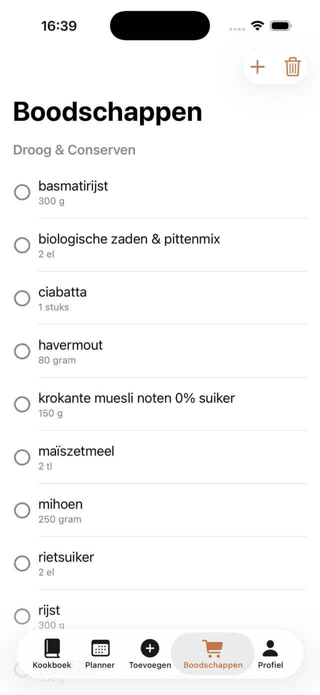 Boodschappenlijst in Kokoo